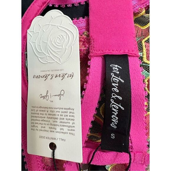 For Love & Lemons size S Lucy Monowire Bra Pink Floral Embroidered Mesh Strappy - Picture 7 of 8